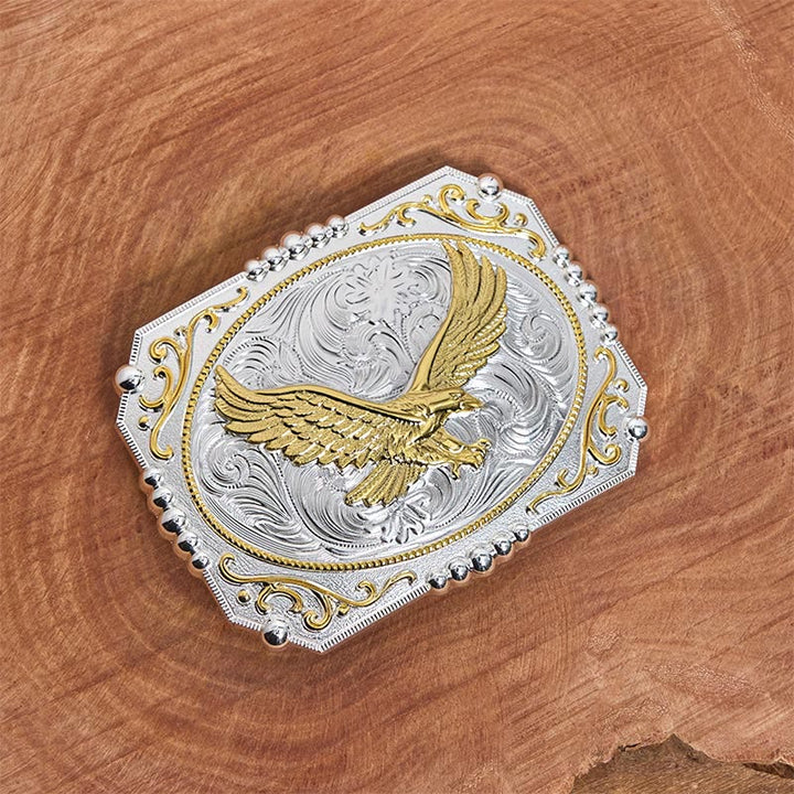 Cinturón de cuero con hebilla de vaquero DIY de águila voladora dorada - image 2