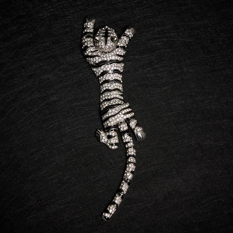 Broche grande de lujo con brillantes diamantes de imitación de tigre majestuoso para hombre - image 6
