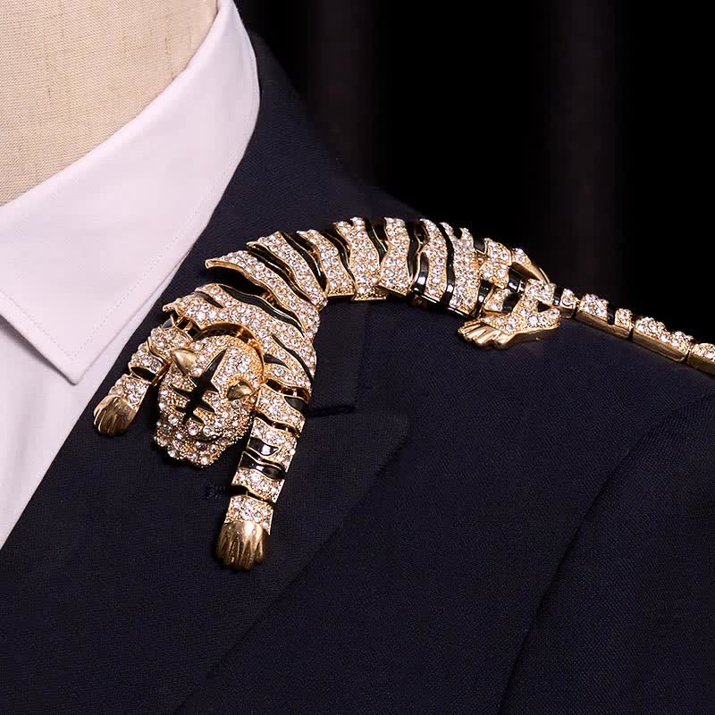 Broche grande de lujo con brillantes diamantes de imitación de tigre majestuoso para hombre - Oro - image 10