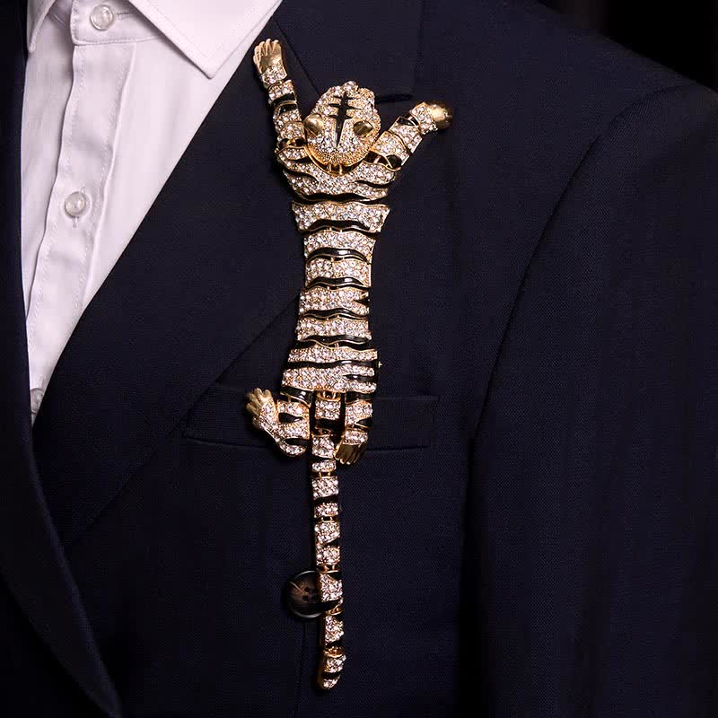 Broche grande de lujo con brillantes diamantes de imitación de tigre majestuoso para hombre - image 15