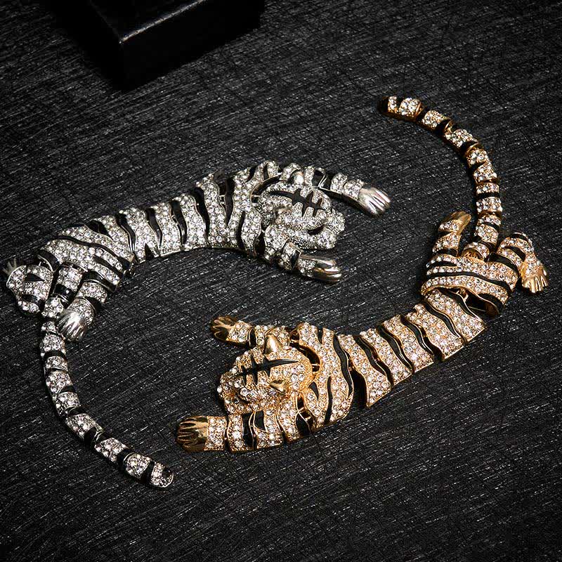 Broche grande de lujo con brillantes diamantes de imitación de tigre majestuoso para hombre - image 8