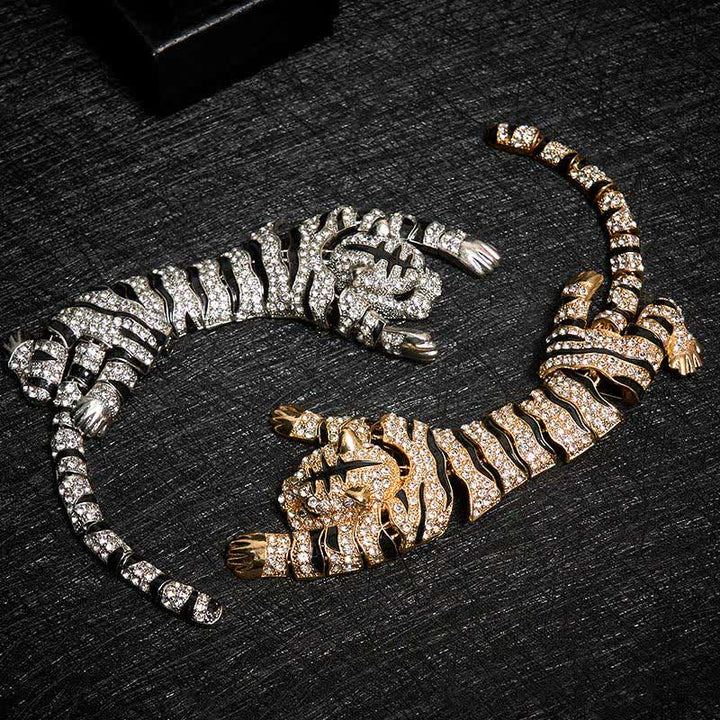 Broche grande de lujo con brillantes diamantes de imitación de tigre majestuoso para hombre - image 8
