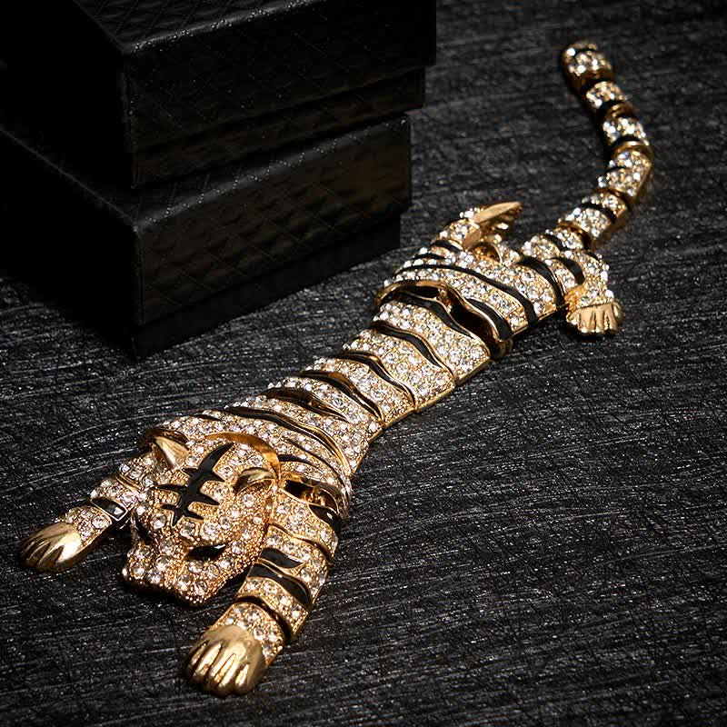Broche grande de lujo con brillantes diamantes de imitación de tigre majestuoso para hombre - image 11