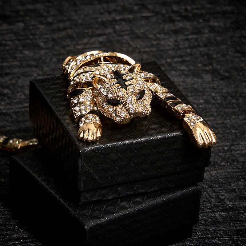 Broche grande de lujo con brillantes diamantes de imitación de tigre majestuoso para hombre - image 12