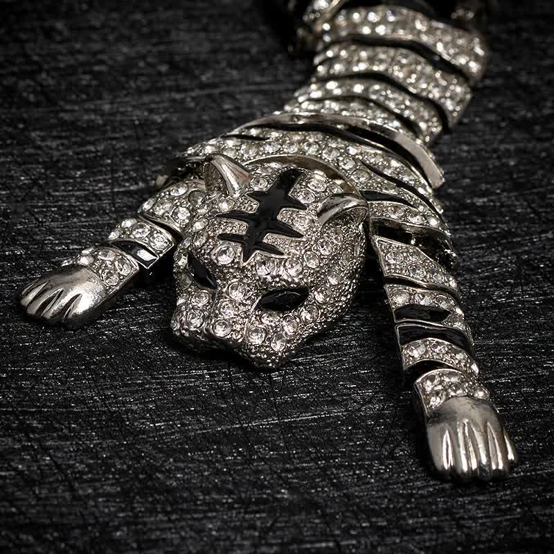 Broche grande de lujo con brillantes diamantes de imitación de tigre majestuoso para hombre - image 4