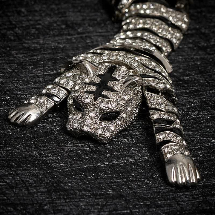 Broche grande de lujo con brillantes diamantes de imitación de tigre majestuoso para hombre - image 4