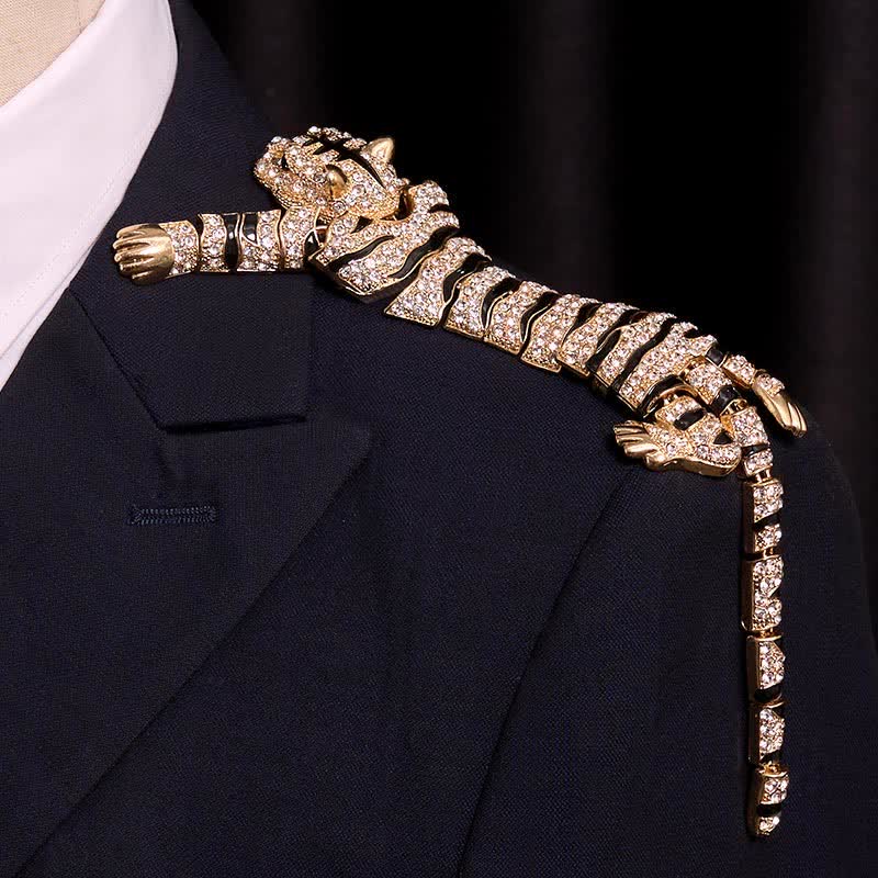 Broche grande de lujo con brillantes diamantes de imitación de tigre majestuoso para hombre - image 14
