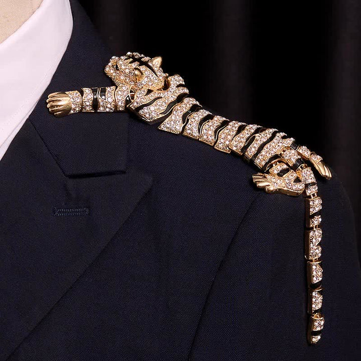 Broche grande de lujo con brillantes diamantes de imitación de tigre majestuoso para hombre - image 14