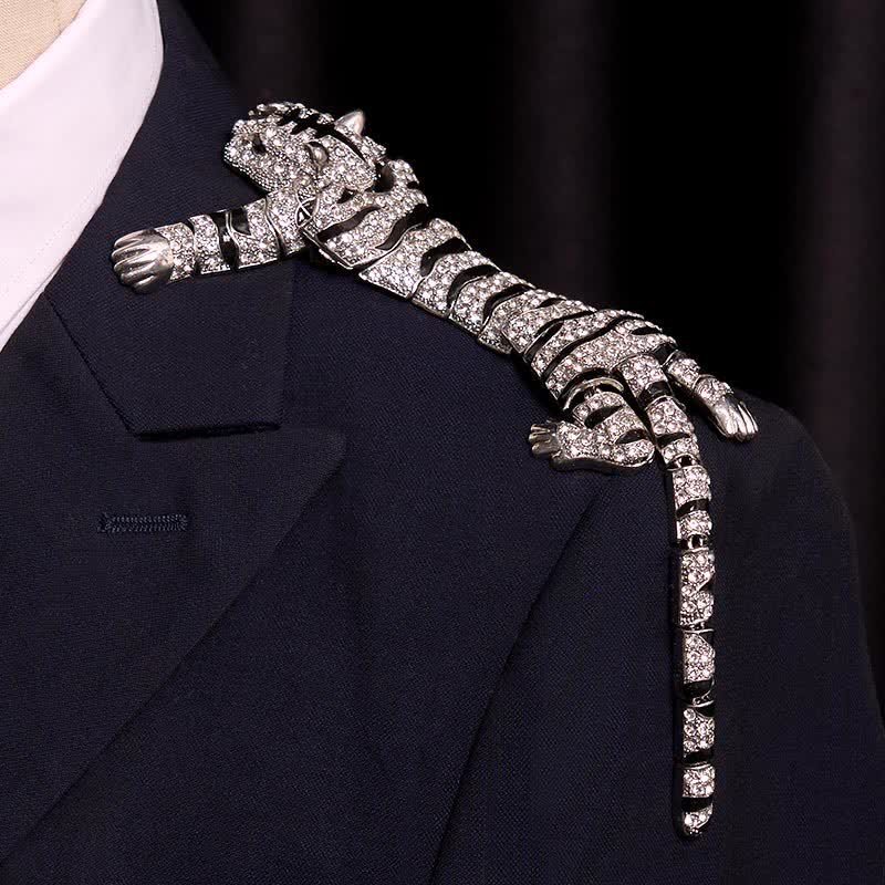 Broche grande de lujo con brillantes diamantes de imitación de tigre majestuoso para hombre - image 3