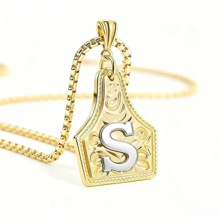 Collar con colgante de letra en relieve exquisito de oro y plata - Dorado - S - image 22