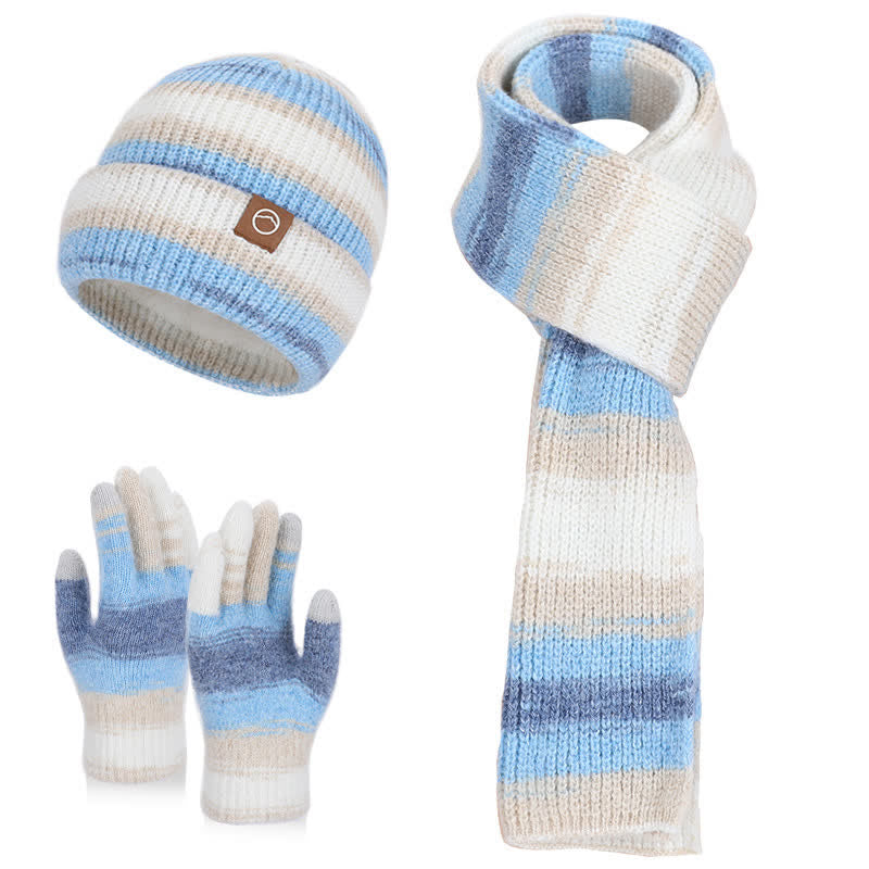 Conjunto de 3 guantes y gorro con rayas neutras multicolores - Azul - Ajustable (21 5/8"-23 5/8") - image 12