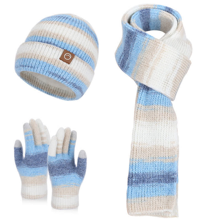 Conjunto de 3 guantes y gorro con rayas neutras multicolores - Azul - Ajustable (21 5/8"-23 5/8") - image 12