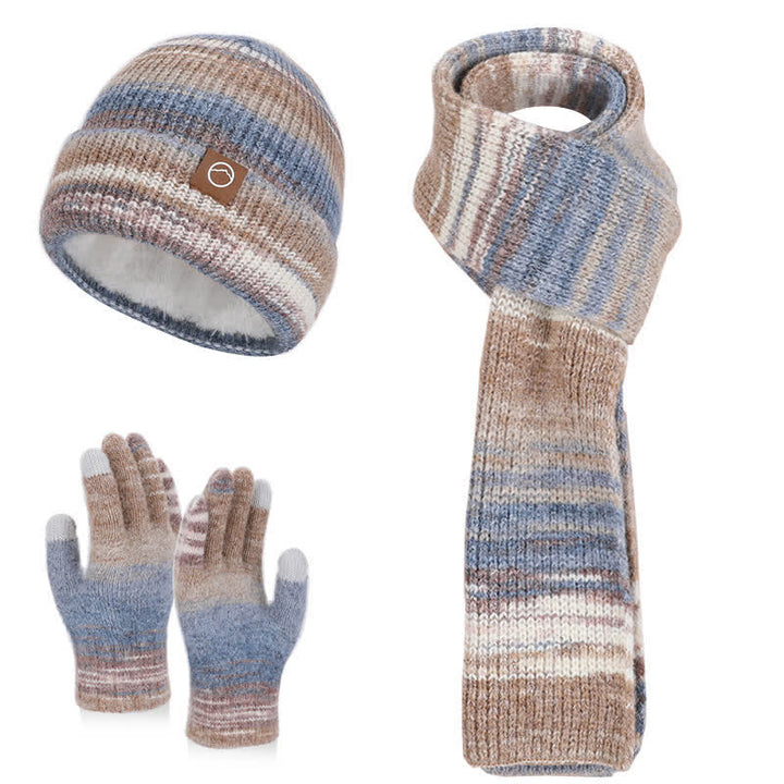 Conjunto de 3 guantes y gorro con rayas neutras multicolores - Café - Ajustable (21 5/8"-23 5/8") - image 17