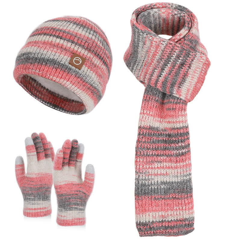 Conjunto de 3 guantes y gorro con rayas neutras multicolores - Rosa - Ajustable (21 5/8"-23 5/8") - image 9
