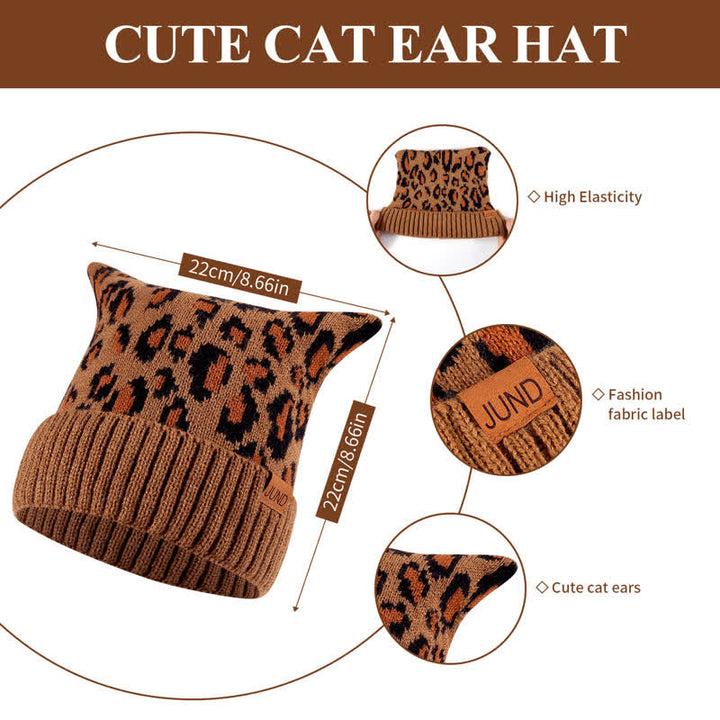 Conjunto de 3 guantes y bufanda con orejas de gato y estampado de leopardo - image 3