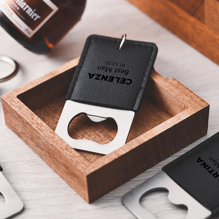 Llavero de cuero con abrebotellas personalizado para padrinos de boda - image 6