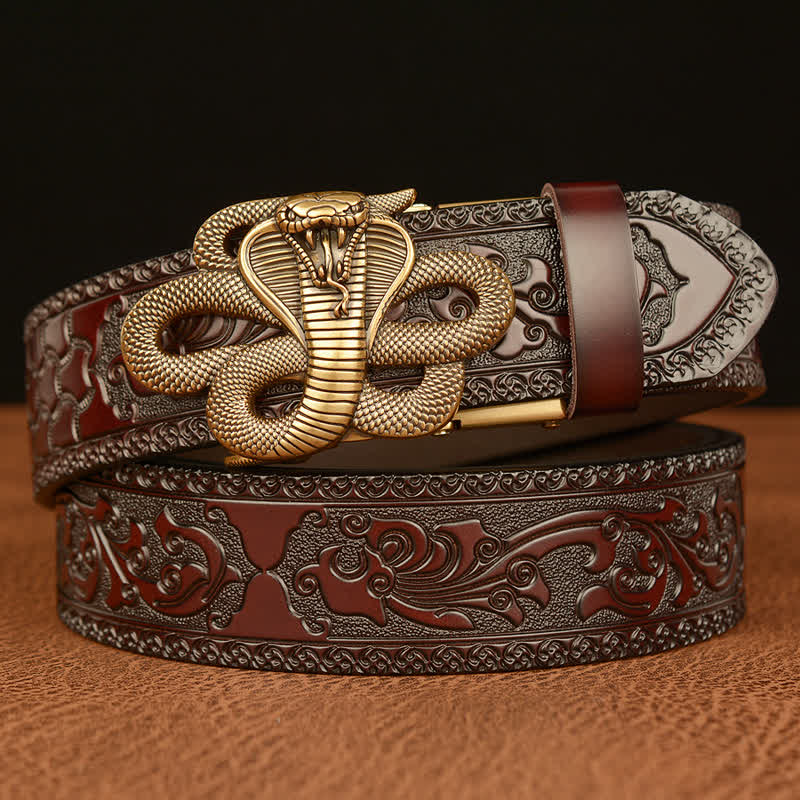 Cinturón de cuero con hebilla de medallón de serpiente para hombre