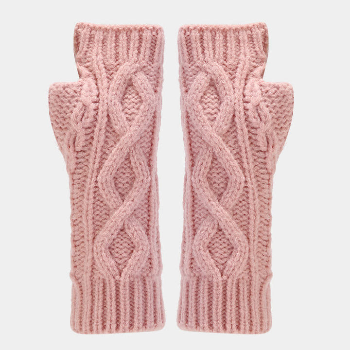 Conjunto de 3 piezas de gorro, bufanda y manoplas sin dedos de punto con cable para mujer