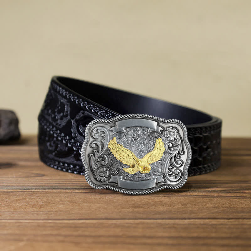 Cinturón de cuero con hebilla de animal tallado en oro para hombre hecho a mano