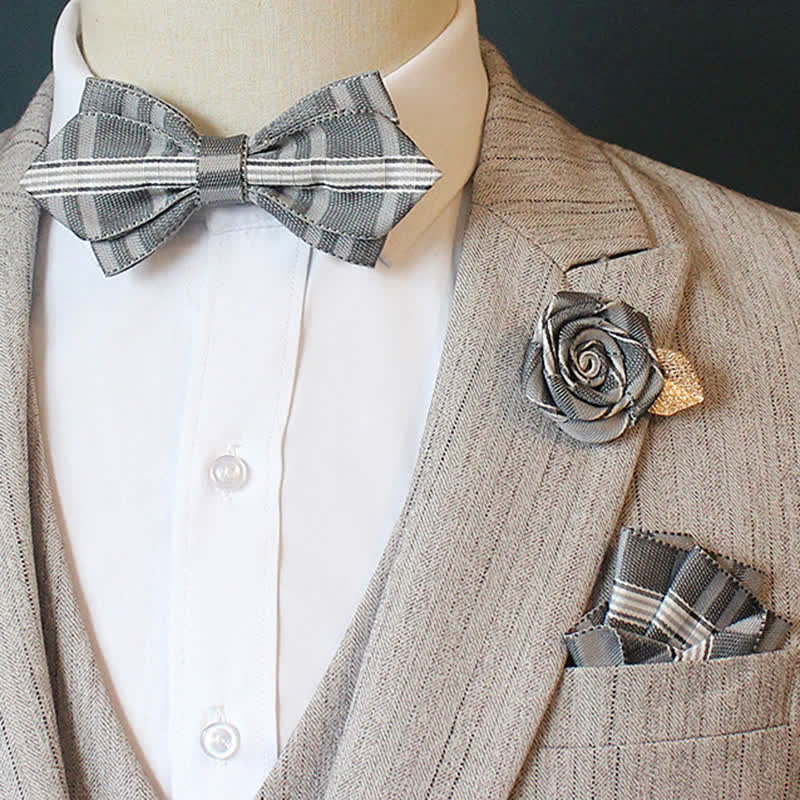 Conjunto de 3 pajaritas a cuadros con rayas horizontales para hombre