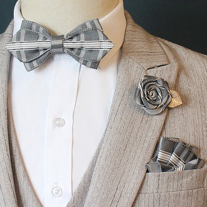 Conjunto de 3 pajaritas a cuadros con rayas horizontales para hombre