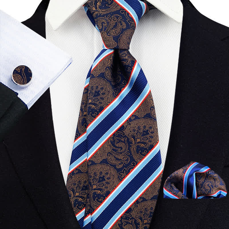 Conjunto de 3 corbatas de rayas azul marino y cachemir peruano para hombre