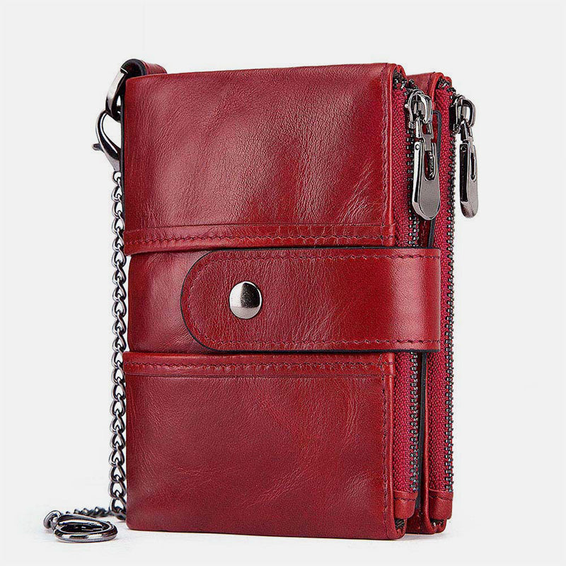 Cartera retro antirrobo de cuero genuino con cadena