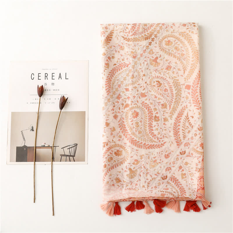 Bufanda suave con flecos de trigo y diseño floral para mujer