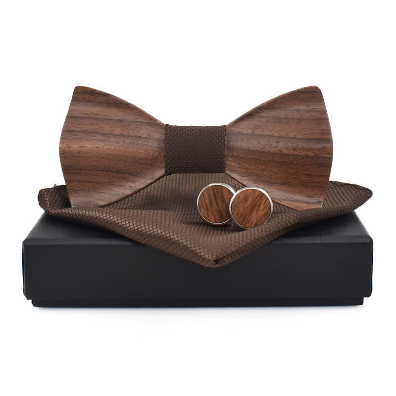 Juego de 3 pajaritas de madera a cuadros para hombre.