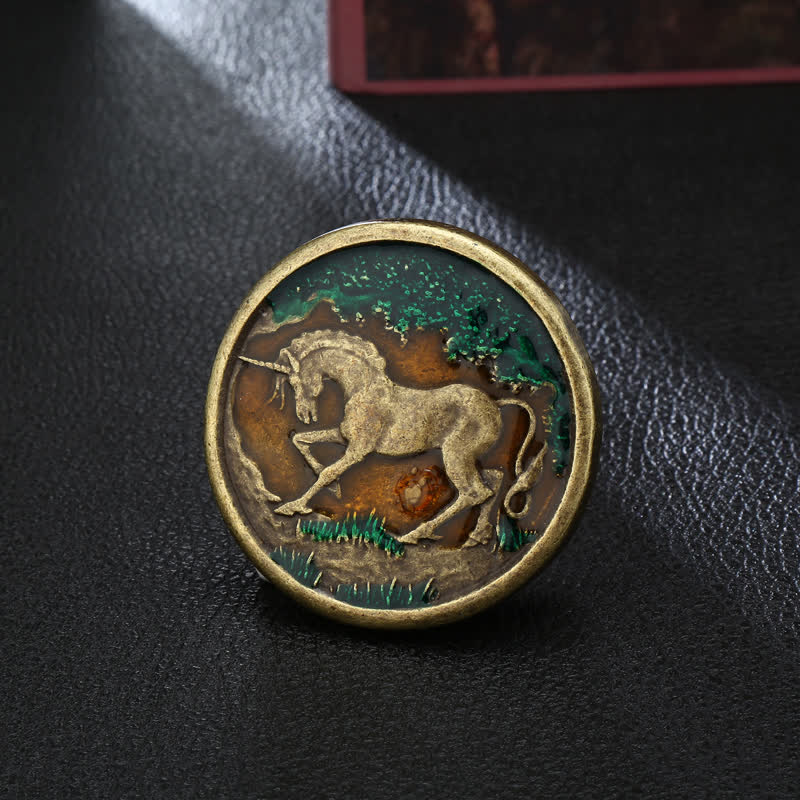 Cinturón de cuero con hebilla de bronce antiguo y diseño de unicornio místico para hombre