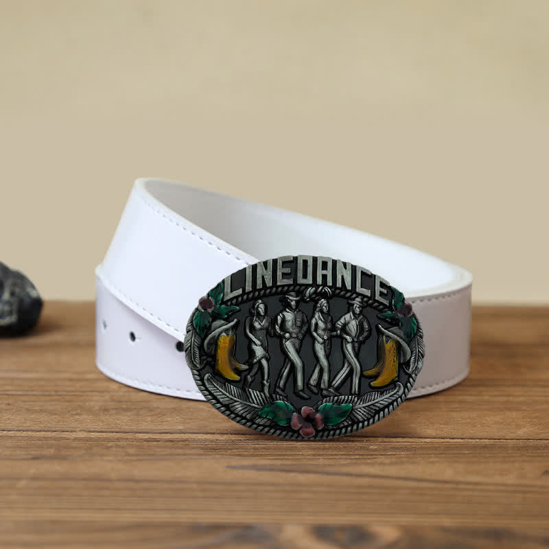 Cinturón de cuero con hebilla de baile en línea estilo western para hombre hecho a mano
