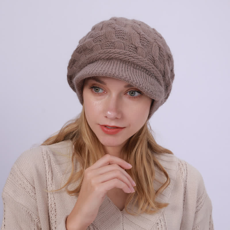 Gorro holgado con visera y forro mullido para mujer
