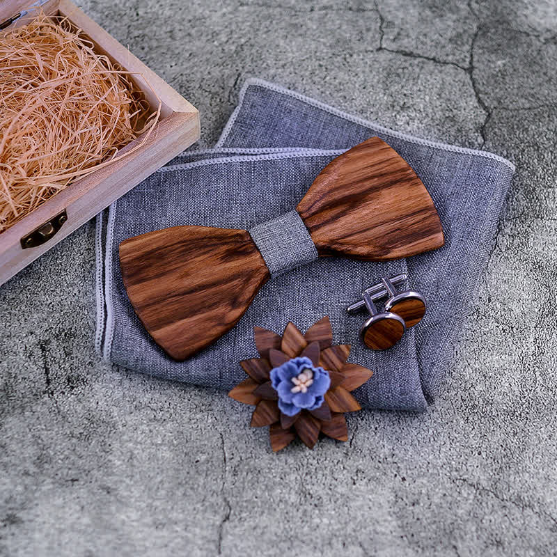 Juego de 4 pajaritas de madera cóncavas formales para hombre
