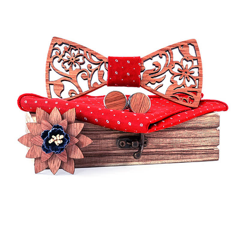 Juego de 4 pajaritas de madera huecas con diseño floral para hombre