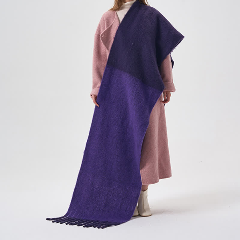 Bufanda sencilla de invierno de dos tonos con flecos para mujer