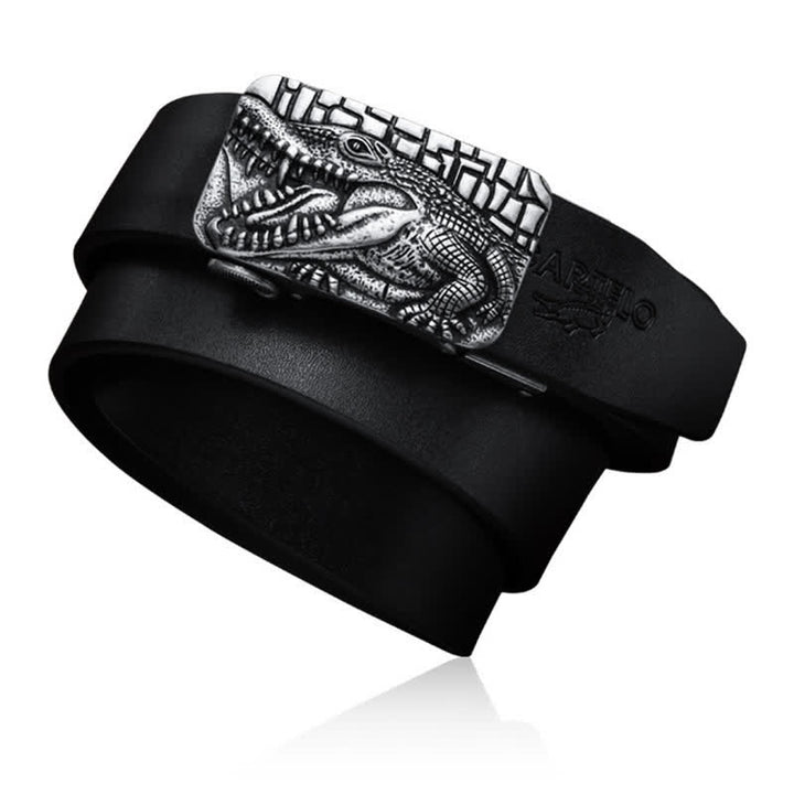 Cinturón formal automático de piel de cocodrilo con diseño dominante para hombre