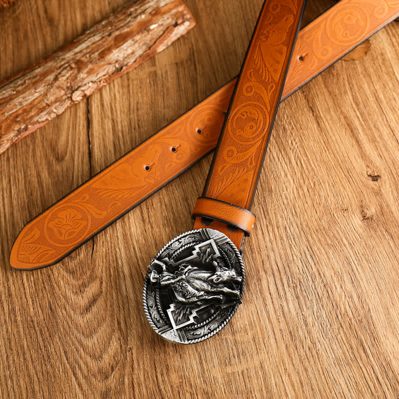 Cinturón de cuero con diseño de toro dominante para hombre