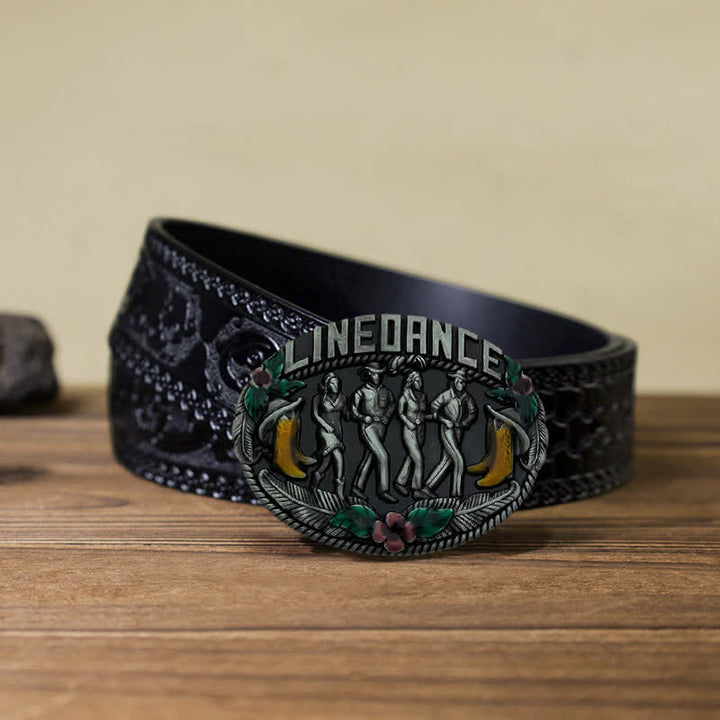 Cinturón de cuero con hebilla de baile en línea estilo western para hombre hecho a mano