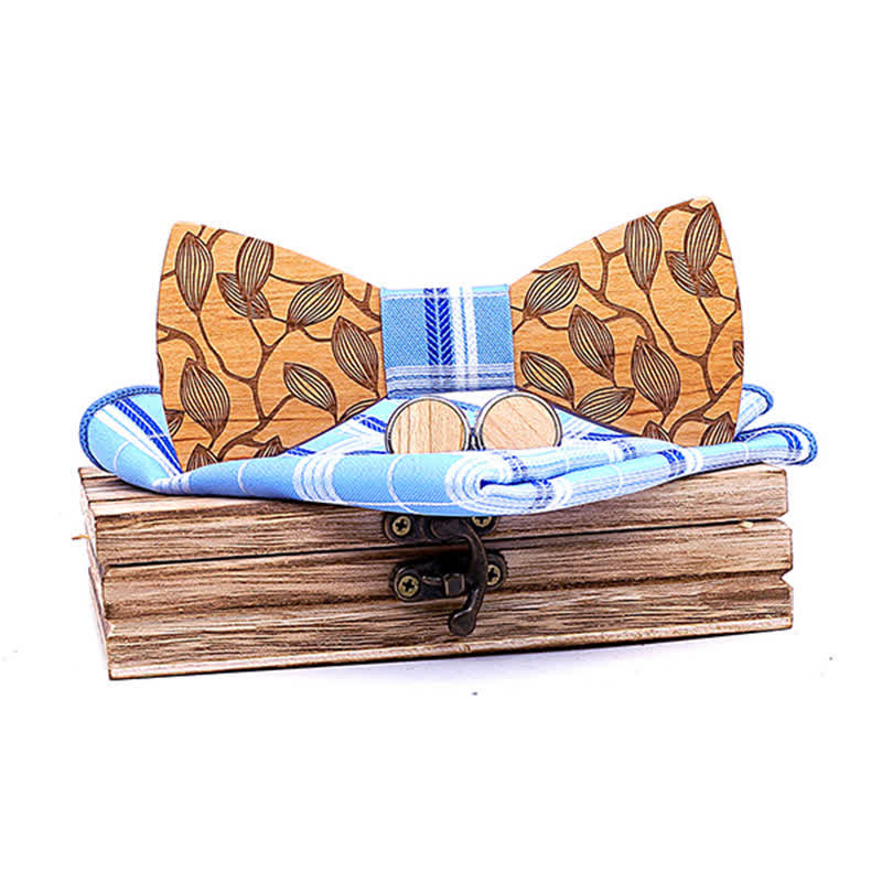 Juego de 3 pajaritas de madera con estampado de hojas para hombre