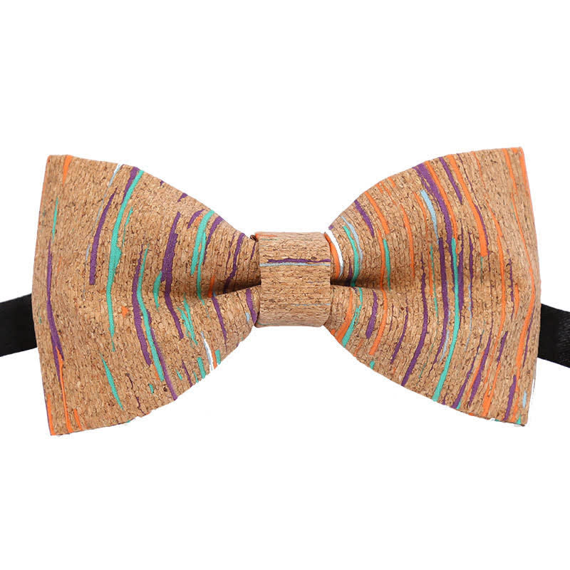 Pajarita de madera con líneas gráficas de corcho para hombre
