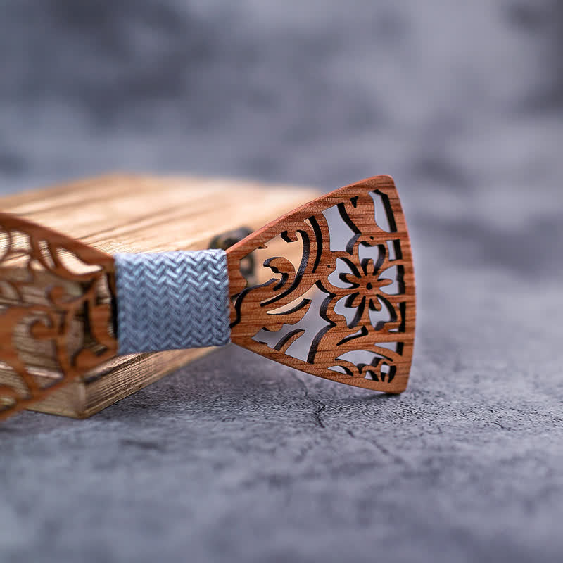 Juego de 4 pajaritas de madera huecas con diseño floral para hombre