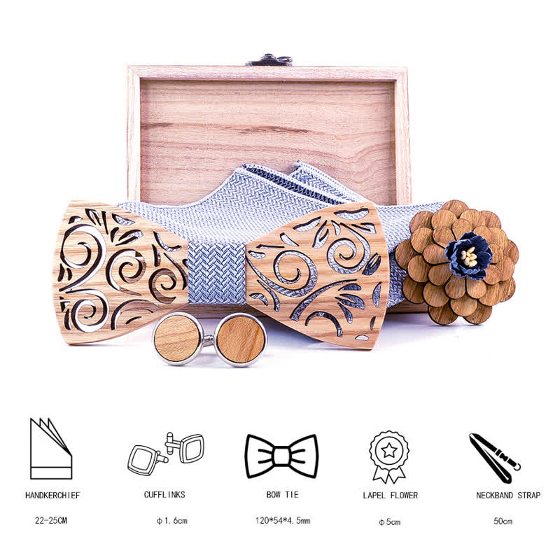 Juego de 4 pajaritas de madera con diseño de hojas huecas para hombre.