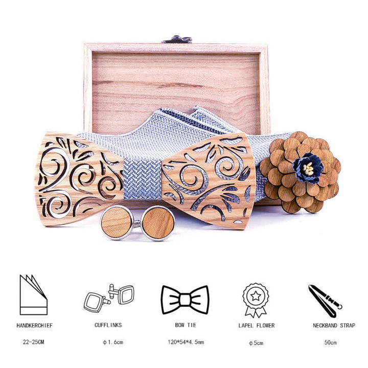Juego de 4 pajaritas de madera con diseño de hojas huecas para hombre.