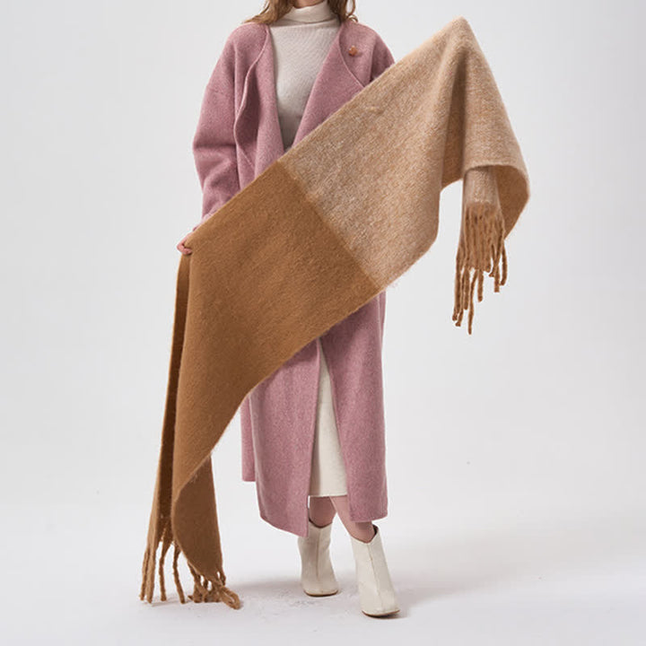 Bufanda sencilla de invierno de dos tonos con flecos para mujer
