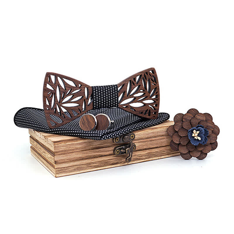 Juego de 4 pajaritas de madera con hojas huecas para hombre