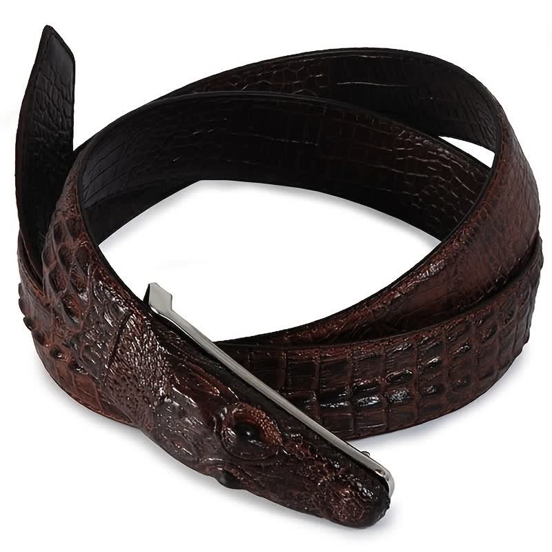 Cinturón de cuero con hebilla de cabeza de cocodrilo realista para hombre