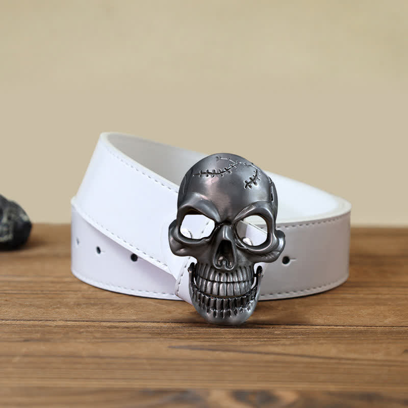 Cinturón de cuero con hebilla de movilidad de mandíbula y cabeza de calavera para hombre hecho a mano