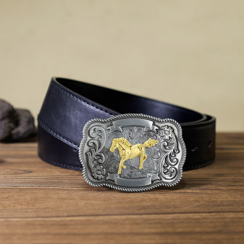 Cinturón de cuero con hebilla de animal tallado en oro para hombre hecho a mano