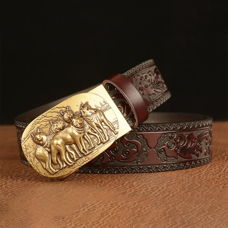 Cinturón de cuero retro para hombre con diseño de lobos