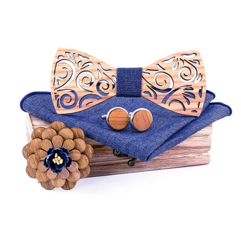 Juego de 4 pajaritas de madera con diseño de hojas huecas para hombre.